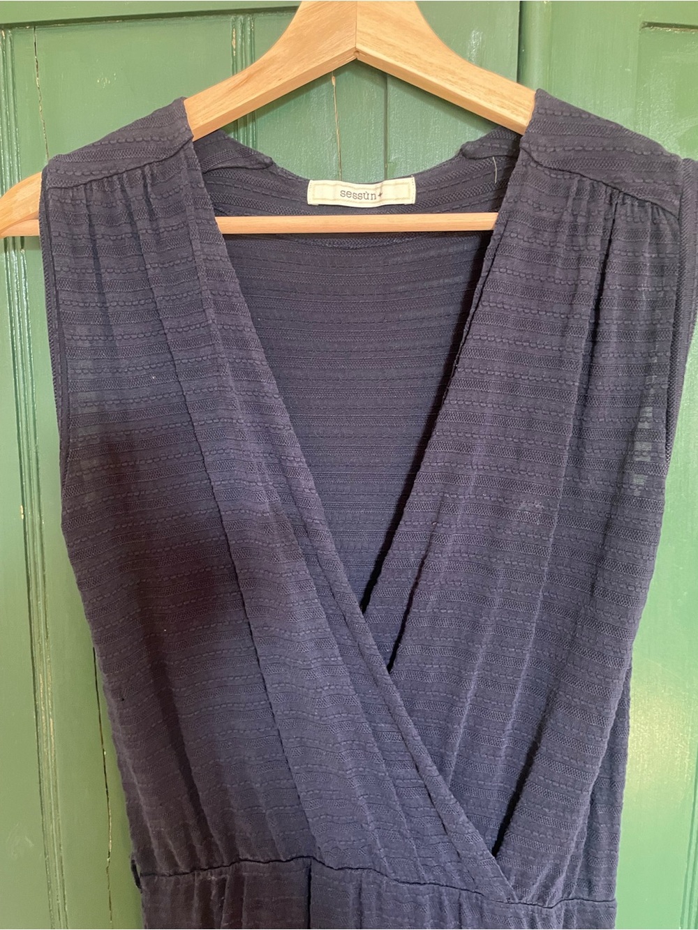 Sessùn Navy Midi Dress with Wrap V-Neck